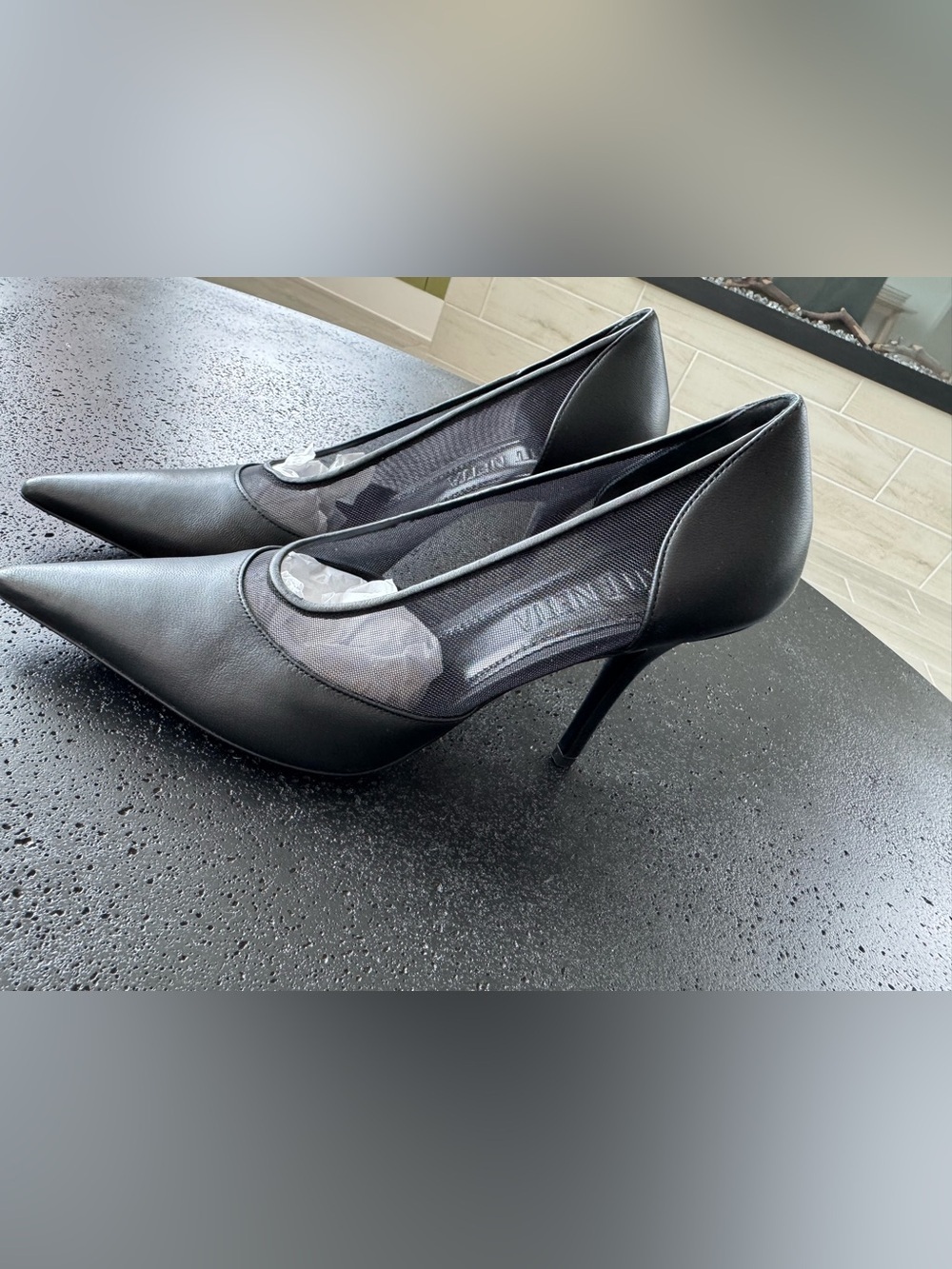 NWOT BRITT NETTA Greta Mesh Pane Pumps Heels in Black Made in Italy Size 37 - Picture 2 of 5